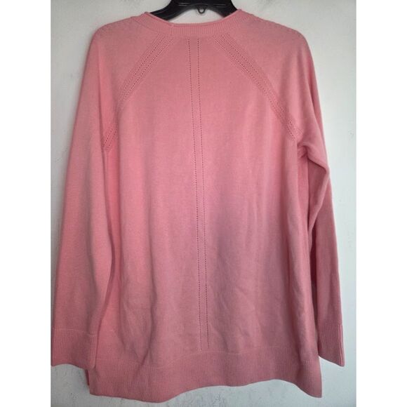 Talbots Pink Open Eyelet Detail Knit Cotton Tunic Cardigan Sweater size Medium - Picture 3 of 5